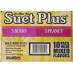 St. Albans Bay Suet Plus Berry & Peanut Suet Wild Bird Food, case of 10