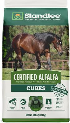 Show full view: Standlee Premium Western Forage Certified Alfalfa Hay Cubes Horse Feed, 40-lb bag slide 1 of 7
