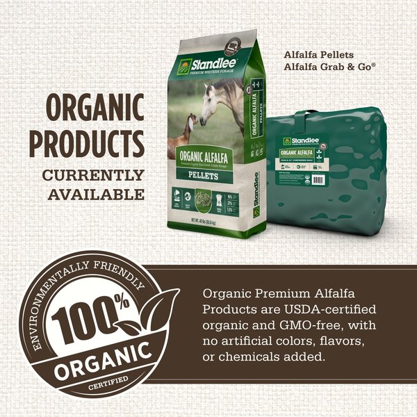 Show full view: Standlee Premium Western Forage Organic Alfalfa Grab & Go Compressed Hay Bale Horse Feed, 50-lb bag slide 4 of 10