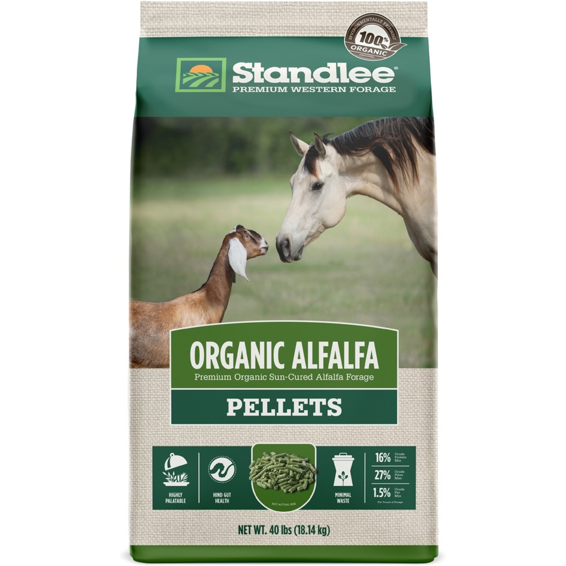 Standlee Premium Western Forage Organic Alfalfa Hay Pellets Horse & Goat Feed, 40-lb bag