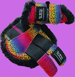 Star Point Horsemanship Holographic Horse Brushing Boots, Rainbow Cheetah, Miniature Horse 38-in & under, 2 count