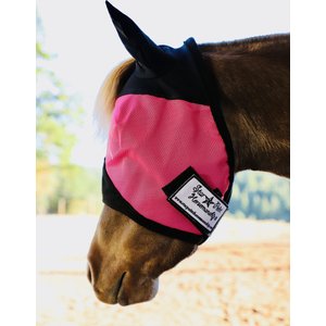 Star Point Horsemanship Mini-Pony Ear Cover Fly Mask, Raspberry, Medium/Mini