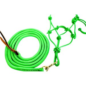 Star Point Horsemanship Mini-Pony-Livestock 4 Knot Rope Halter & 8-ft Lead Set, Lime Green, Medium
