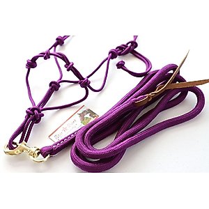 Star Point Horsemanship Mini-Pony-Livestock 4 Knot Rope Halter & 8-ft Lead Set, Purple, Medium