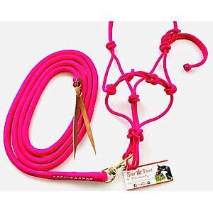 Star Point Horsemanship Mini-Pony-Livestock 4 Knot Rope Halter & 8-ft Lead Set, Raspberry, Medium