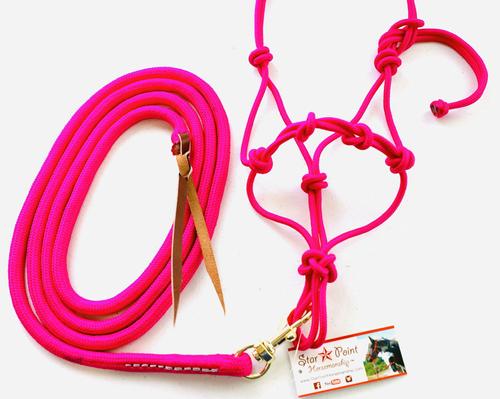 Show full view: Star Point Horsemanship Mini-Pony-Livestock 4 Knot Rope Halter & 8-ft Lead Set, Raspberry, Medium slide 2 of 3