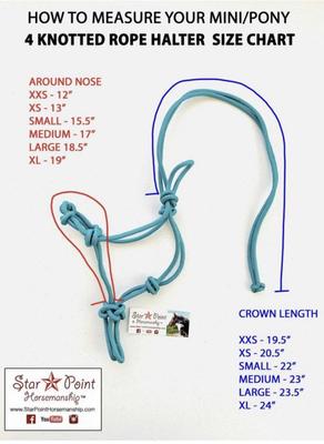 Show full view: Star Point Horsemanship Mini-Pony-Livestock 4 Knot Rope Halter & 8-ft Lead Set, Teal, Small slide 4 of 5