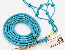 Star Point Horsemanship Mini-Pony-Livestock 4 Knot Rope Halter & 8-ft Lead Set, Teal, X-Large