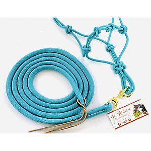 Star Point Horsemanship Mini-Pony-Livestock 4 Knot Rope Halter & 8-ft Lead Set, Teal, X-Large