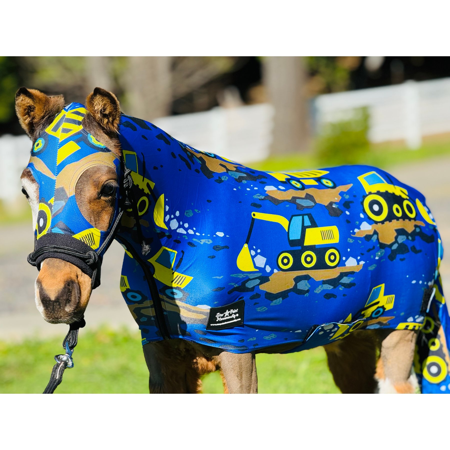Star Point Horsemanship Miniature Horse-Pony Lycra Printed Body Suits, Yellow Trucks, Small: 28 to 32-in