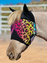 Star Point Horsemanship Rainbow Cheetah Horse Fly Mask with Ears, Mini Horse Small
