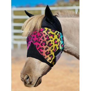 Star Point Horsemanship Rainbow Cheetah Horse Fly Mask with Ears, Mini Horse Small