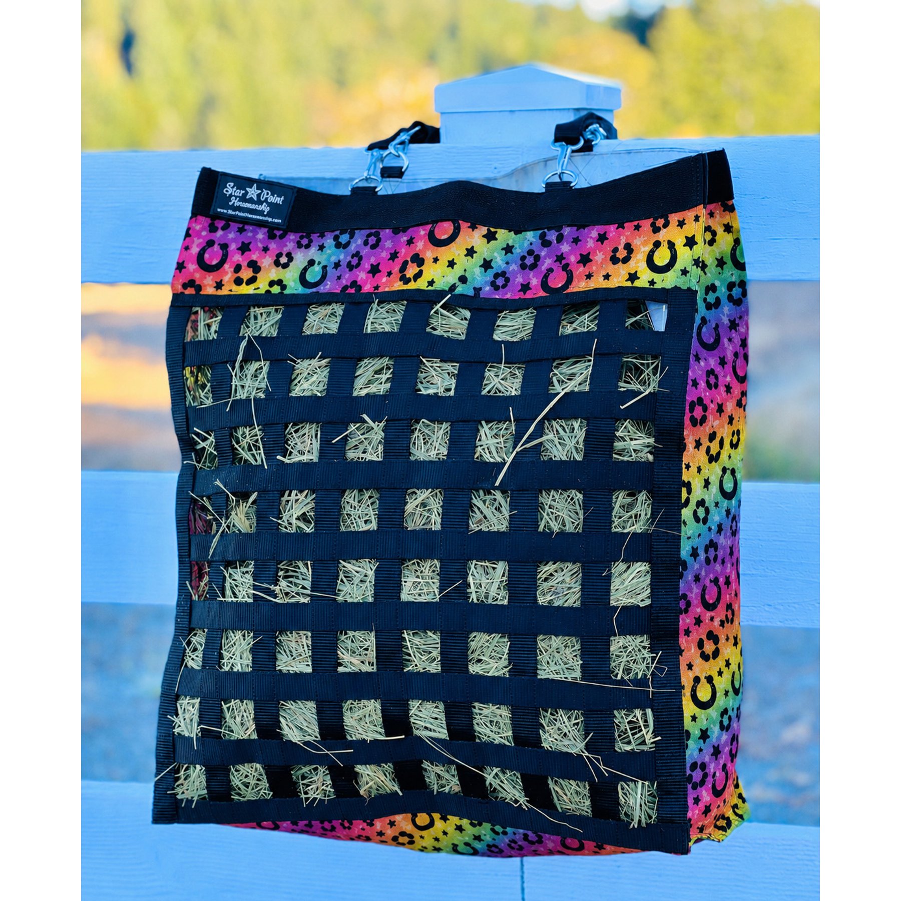 Star Point Horsemanship Rainbow Cheetah Slow Feed Horse Hay Bag
