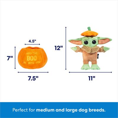 Show full view: STAR WARS Halloween THE MANDALORIAN GROGU in a Pumpkin 2-in-1 Plush Squeaky Dog Toy, Medium/Large slide 2 of 7