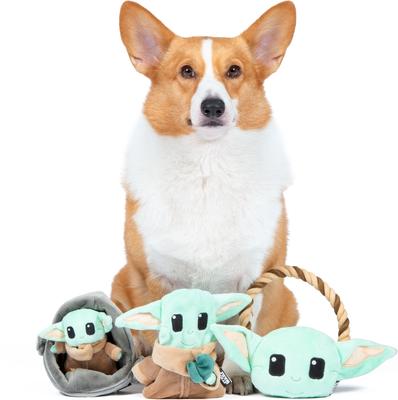 Show full view: GMASON STAR WARS Mandalorian The Child In Cradle, Plush Flattie, & Plush Rope Squeaky Plush Dog Toys, 3 count slide 7 of 8