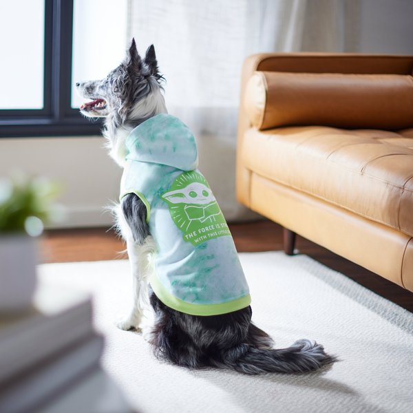 Show full view: STAR WARS THE MANDALORIAN GROGU "The Force is Strong" Tie Dye Dog & Cat Hoodie, X-Large slide 6 of 8