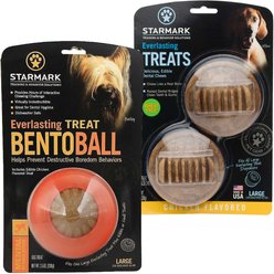 Starmark Everlasting Treat Bento Ball Tough Dog Chew Toy, Large + Starmark Everlasting Chicken Flavored Large Dental Dog Treats, 2 count