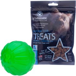 Starmark Treat Dispensing Chew Ball Tough Dog Toy, Large + Starmark Interactive Dog Treats, 5.5-oz bag
