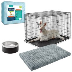 Starter Kit - Frisco Fold & Carry Double Door Collapsible Wire Dog Crate, 48 inch + 3 other items