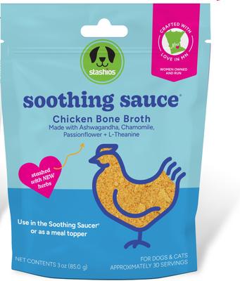 Show full view: Stashios Soothing Sauce Chicken Flavor Calming Powder Supplement for Dogs & Cats, 3-oz bag slide 1 of 4