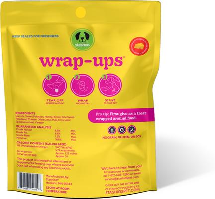 Show full view: Stashios Wrap-Ups Cheese Pill Wrapper Dog & Cat Treat, 30 count slide 3 of 9