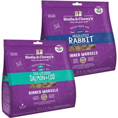Stella & Chewy's Stella & Chewy's Absolutely Rabbit Dinner Morsels Freeze-Dried Raw Cat Food, 8-oz bag + Stella & Chewy's Sea-licious Salmon & Cod Dinner Morsels Freeze-Dried Raw Cat Food, 8-oz bag