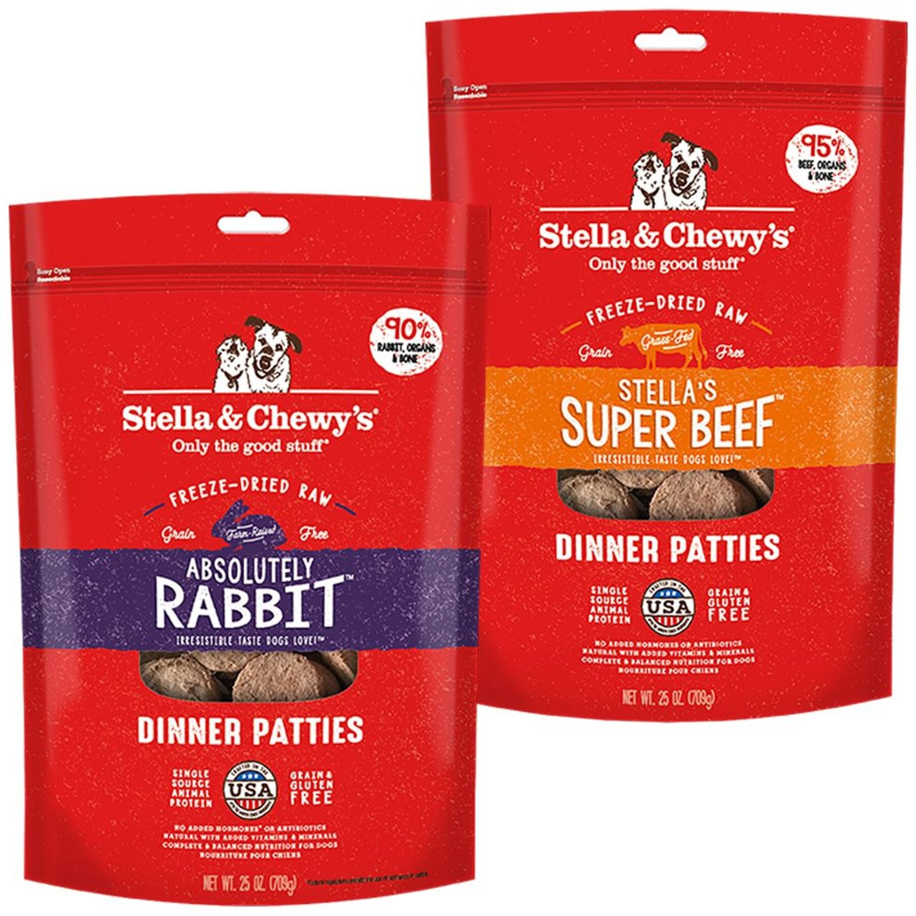 Stella & Chewy's Absolutely Rabbit + Stella's Super Beef Dinner Patties Freeze-Dried Dog Food