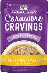Stella & Chewy's Carnivore Cravings Chicken & Chicken Liver Flavored Shredded Wet Cat Food, 2.8-oz pouch, case of 24