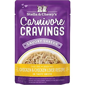 Stella & Chewy's Carnivore Cravings Chicken & Chicken Liver Flavored Shredded Wet Cat Food, 2.8-oz pouch, case of 24
