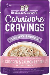 Stella & Chewy's Carnivore Cravings Chicken & Salmon Flavored Shredded Wet Cat Food, 2.8-oz pouch, case of 24