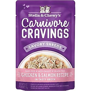 Stella & Chewy's Carnivore Cravings Chicken & Salmon Flavored Shredded Wet Cat Food, 2.8-oz pouch, case of 24