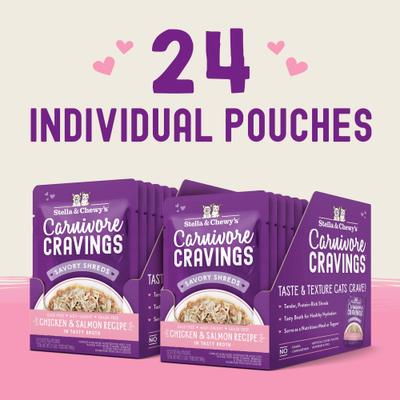 Show full view: Stella & Chewy's Carnivore Cravings Chicken & Salmon Flavored Shredded Wet Cat Food, 2.8-oz pouch, case of 24 slide 7 of 10