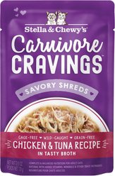 Stella & Chewy's Carnivore Cravings Chicken & Tuna Flavored Shredded Wet Cat Food, 2.8-oz pouch, case of 24