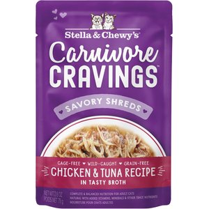 Stella & Chewy's Carnivore Cravings Chicken & Tuna Flavored Shredded Wet Cat Food, 2.8-oz pouch, case of 24