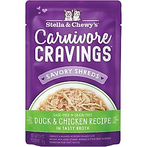 Stella & Chewy's Carnivore Cravings Duck & Chicken Flavored Shredded Wet Cat Food, 2.8-oz pouch, case of 24
