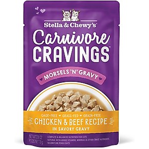 Stella & Chewy's Carnivore Cravings Morsels'N'Gravy Chicken & Beef Recipe Cat Food, 2.8-oz pouch, case of 12