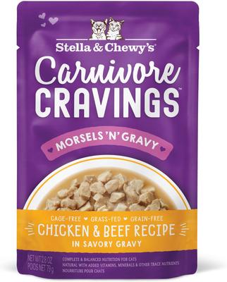 Show full view: Stella & Chewy's Carnivore Cravings Morsels'N'Gravy Chicken & Beef Recipe Cat Food, 2.8-oz pouch, case of 12 slide 1 of 11