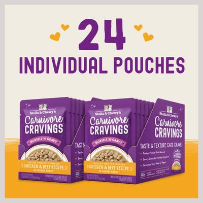 Show full view: Stella & Chewy's Carnivore Cravings Morsels'N'Gravy Chicken & Beef Recipe Cat Food, 2.8-oz pouch, case of 12 slide 7 of 11