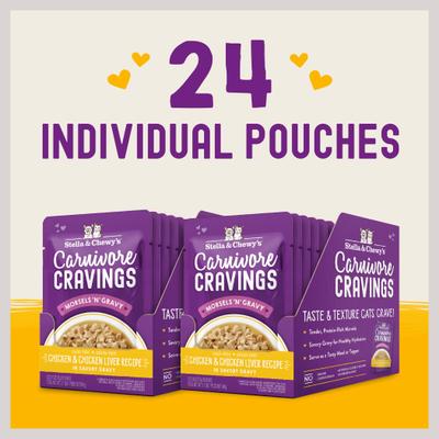 Show full view: Stella & Chewy's Carnivore Cravings Morsels'N'Gravy Chicken & Chicken Liver Recipe Cat Food, 2.8-oz pouch, case of 12 slide 7 of 11