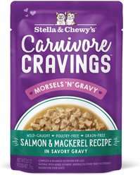 Stella & Chewy's Carnivore Cravings Morsels'N'Gravy Salmon & Mackerel Recipe Cat Food, 2.8-oz pouch, case of 12
