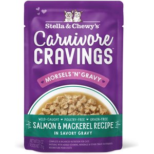 Stella & Chewy's Carnivore Cravings Morsels'N'Gravy Salmon & Mackerel Recipe Cat Food, 2.8-oz pouch, case of 12