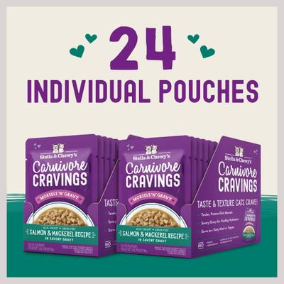 Show full view: Stella & Chewy's Carnivore Cravings Morsels'N'Gravy Salmon & Mackerel Recipe Cat Food, 2.8-oz pouch, case of 12 slide 9 of 10
