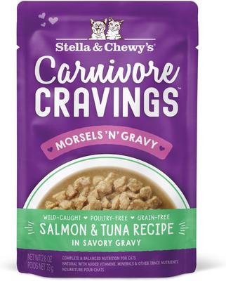 Show full view: Stella & Chewy's Carnivore Cravings Morsels'N'Gravy Salmon & Tuna Recipe Cat Food, 2.8-oz pouch, case of 12 slide 1 of 11