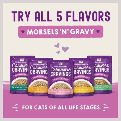 Show full view: Stella & Chewy's Carnivore Cravings Morsels'N'Gravy Salmon & Tuna Recipe Cat Food, 2.8-oz pouch, case of 12 slide 5 of 11