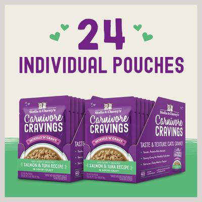 Show full view: Stella & Chewy's Carnivore Cravings Morsels'N'Gravy Salmon & Tuna Recipe Cat Food, 2.8-oz pouch, case of 12 slide 10 of 11