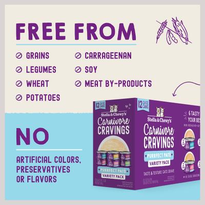 Show full view: Stella & Chewy's Carnivore Cravings Purrfect Pate Variety Pack Cat Food, 2.8-oz can, case of 12 slide 8 of 11