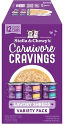 Stella & Chewy's Carnivore Cravings Savory Shreds Variety Pack Cat Food, 2.8-oz can, case of 12