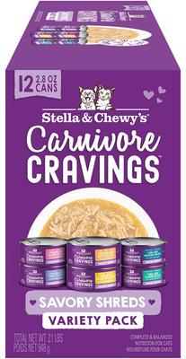 Show full view: Stella & Chewy's Carnivore Cravings Savory Shreds Variety Pack Cat Food, 2.8-oz can, case of 12 slide 1 of 11