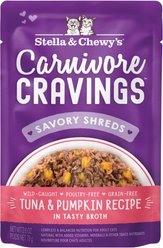 Stella & Chewy's Carnivore Cravings Tuna & Pumpkin Flavored Shredded Wet Cat Food, 2.8-oz pouch, case of 24