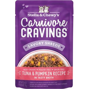 Stella & Chewy's Carnivore Cravings Tuna & Pumpkin Flavored Shredded Wet Cat Food, 2.8-oz pouch, case of 24